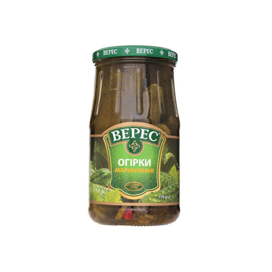 Огірки мариновані Верес, скло 770/385гр (770г*8шт)