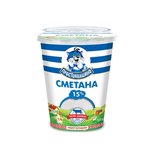 Сметана "Простоквашино" 15% 1уп/355г (355г*12шт)