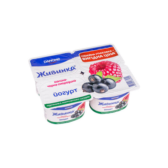 Йогурт Живинка Малина-Чорна смородина 1,5%, (стакан) "ЧЕТВІРКА"